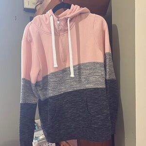 NWT Estive Light Pink and Gray Color Blocked Hoodie with Relaxed Fit